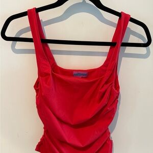 Red Ruched Fitted Sleeveless Tank Top